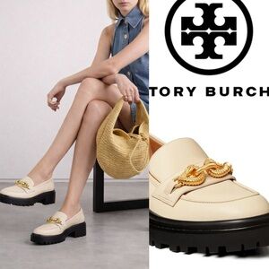 Tory Burch Jessa Equestrian lug sole platform loafers cream size 7 NEW